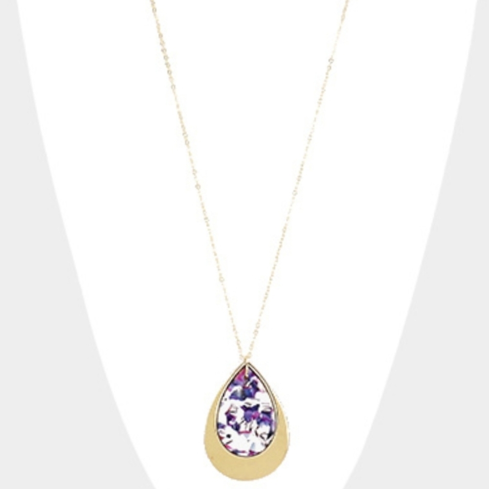 Marble Accented & Gold Teardrop Pendant Necklace & Earrings Set